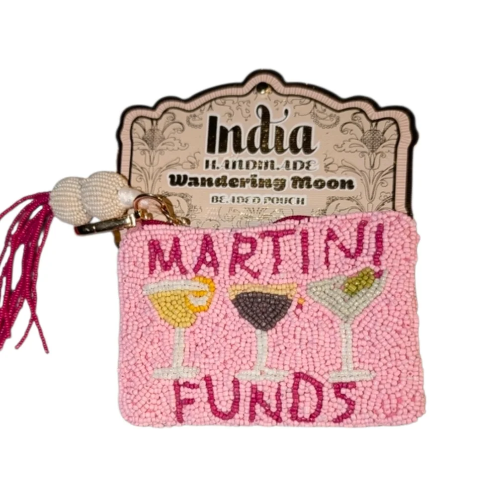 💕▪️wandering Moon ▪️Pink Beaded Martini Funds  Pouch